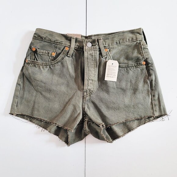 Levi's Olive Green 501 High Rise Shorts 56327-0396 BNWT - Size 28 - Picture 3 of 12